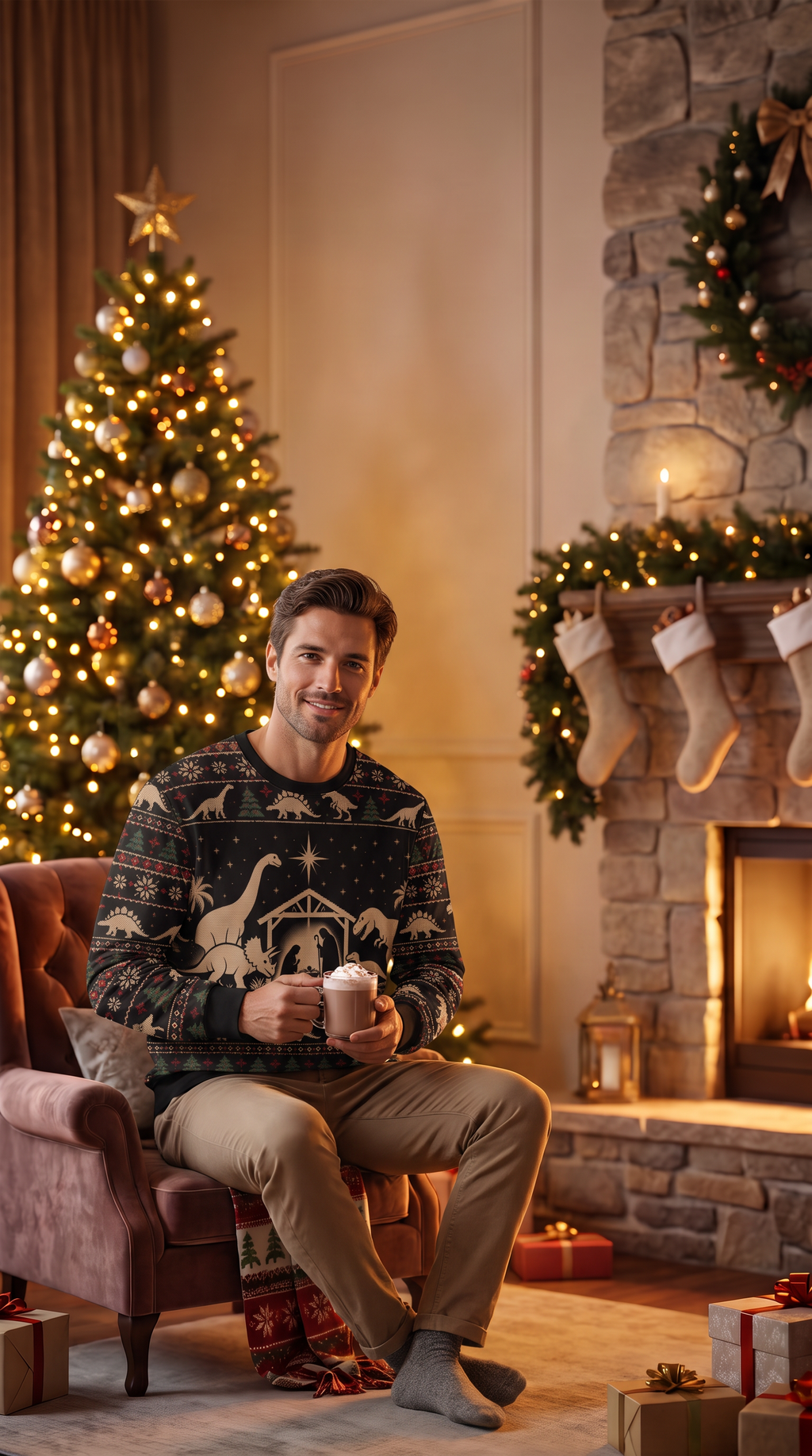 Dinosaur Nativity Scene – Dinosaur Lovers – Christmas Sweatshirt – product view