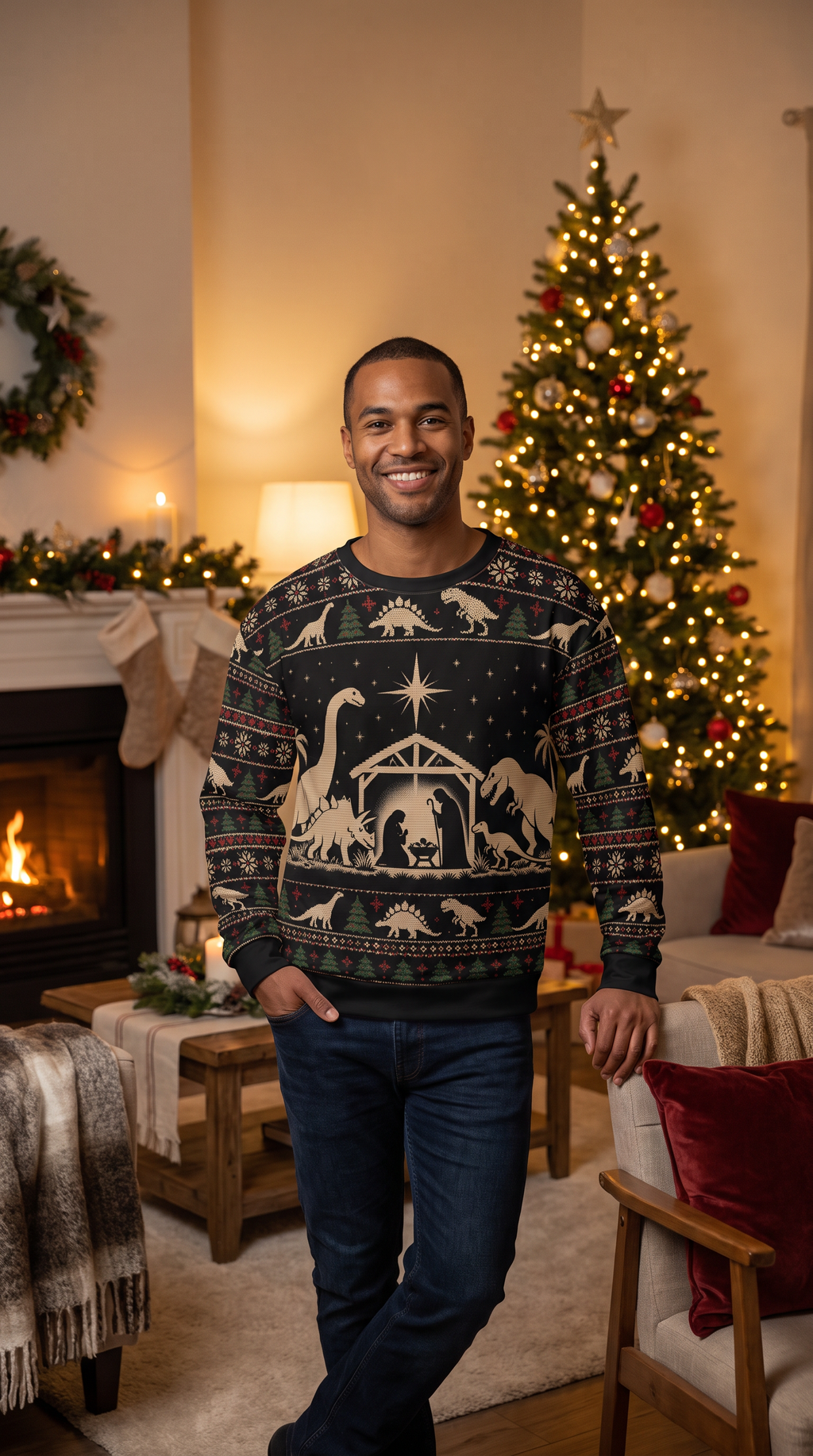 Dinosaur Nativity Scene – Dinosaur Lovers – Christmas Sweatshirt – product view