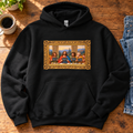 Unisex hoodie featuring The Original Round Table Last Supper parody in a gold frame, with JESUS and JUDAS chalkboards.