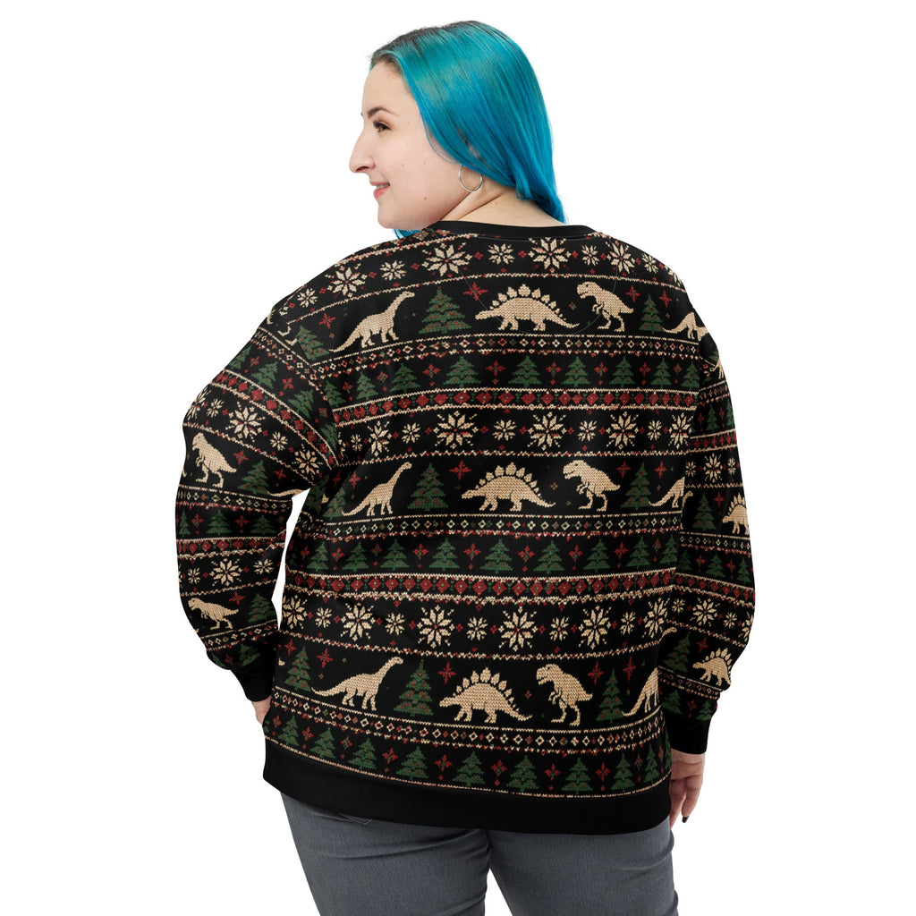 Dinosaur Nativity Scene festive Christmas sweatshirt - back view