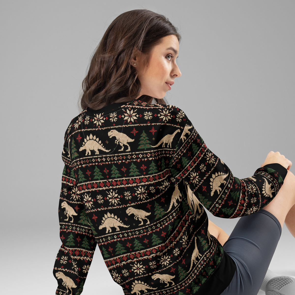Dinosaur Nativity Scene Christmas sweatshirt – back view