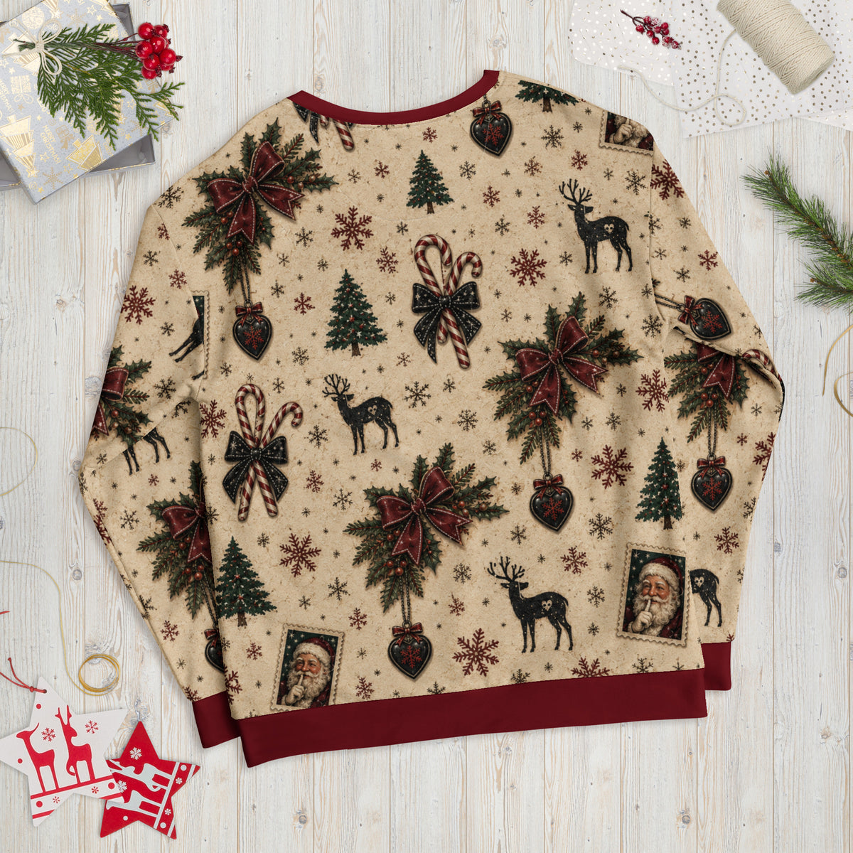 Reindeer and Holly Christmas sweatshirt – alternate back view