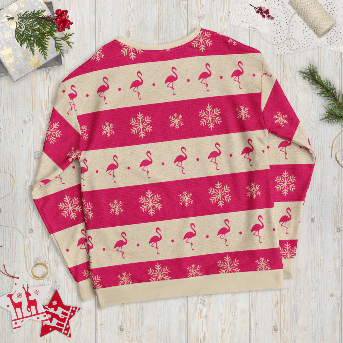 Flamboyantly Festive flamingo Christmas sweatshirt – back view