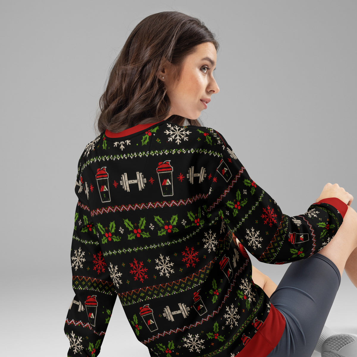 Abs Are for Pretty Girls Santa gym Christmas sweatshirt – back view