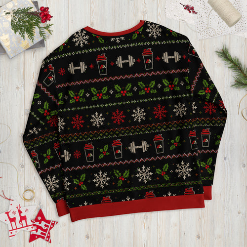 All I Want for Christmas Is Gains Santa gym sweatshirt – back view