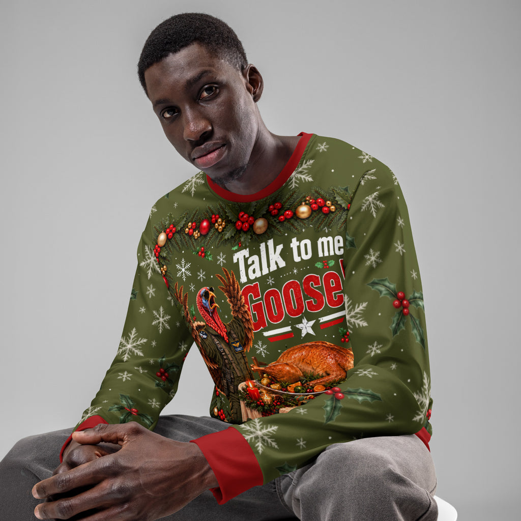 Talk to Me Goose funny Christmas sweatshirt – front view