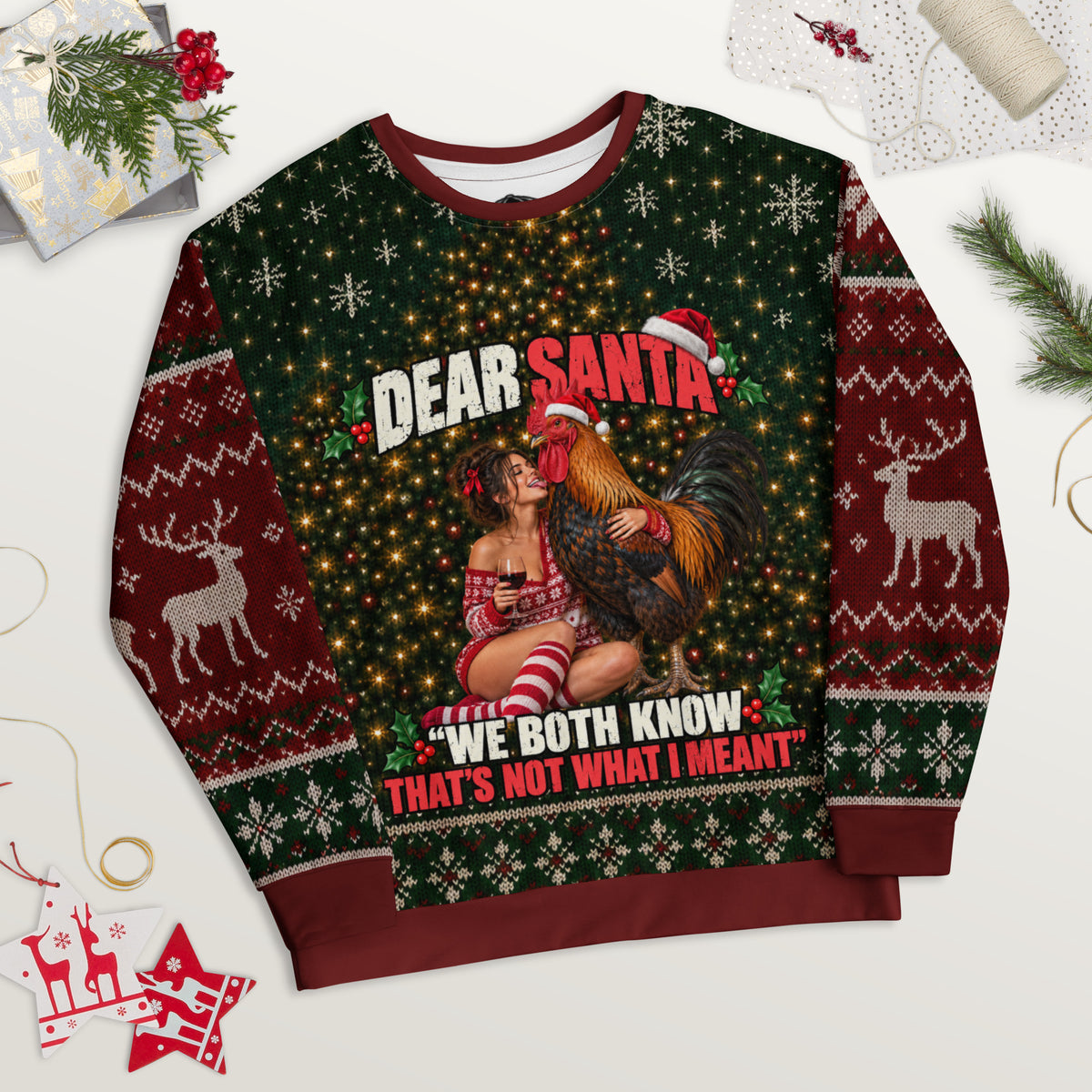 Large Cockerel rude Christmas sweatshirt – alternate front view