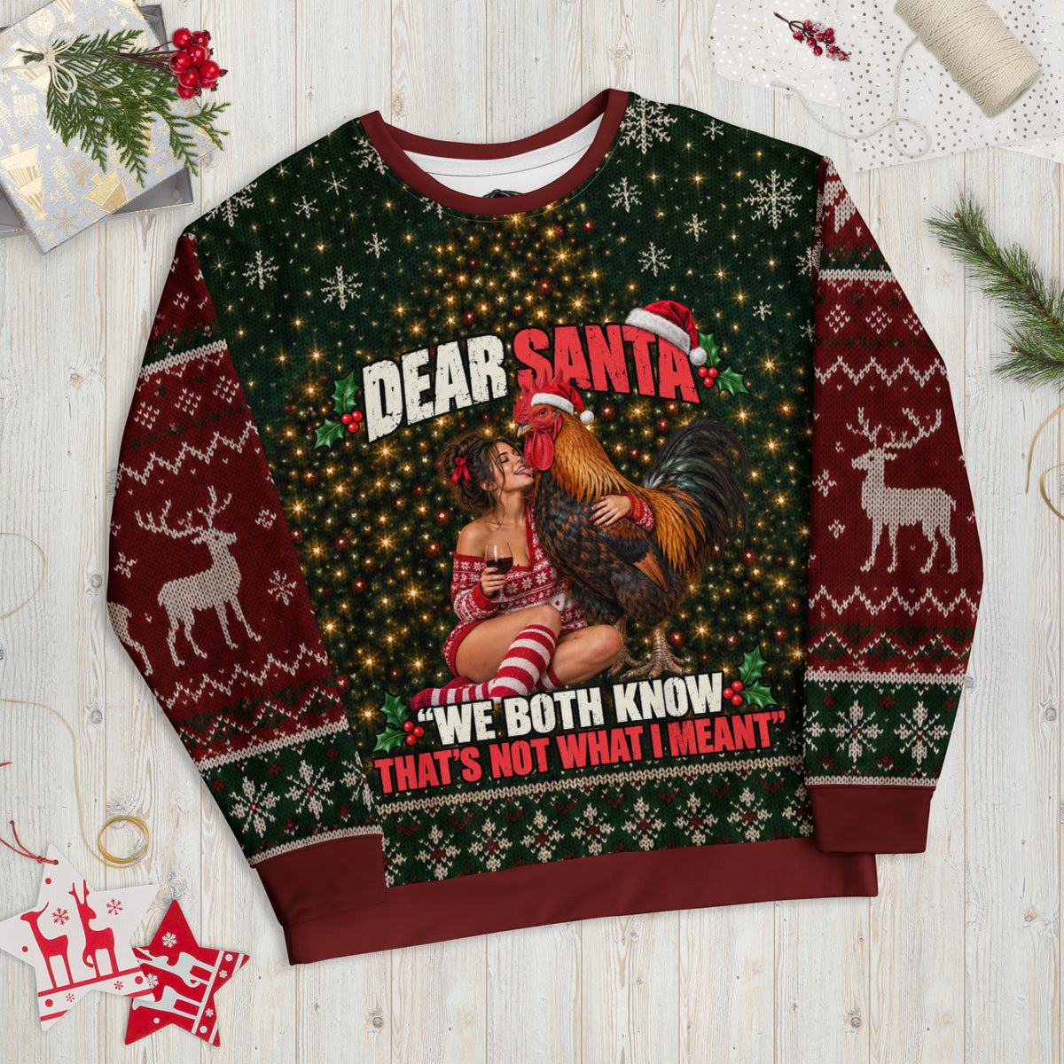 Large Cockerel rude Christmas sweatshirt – front view