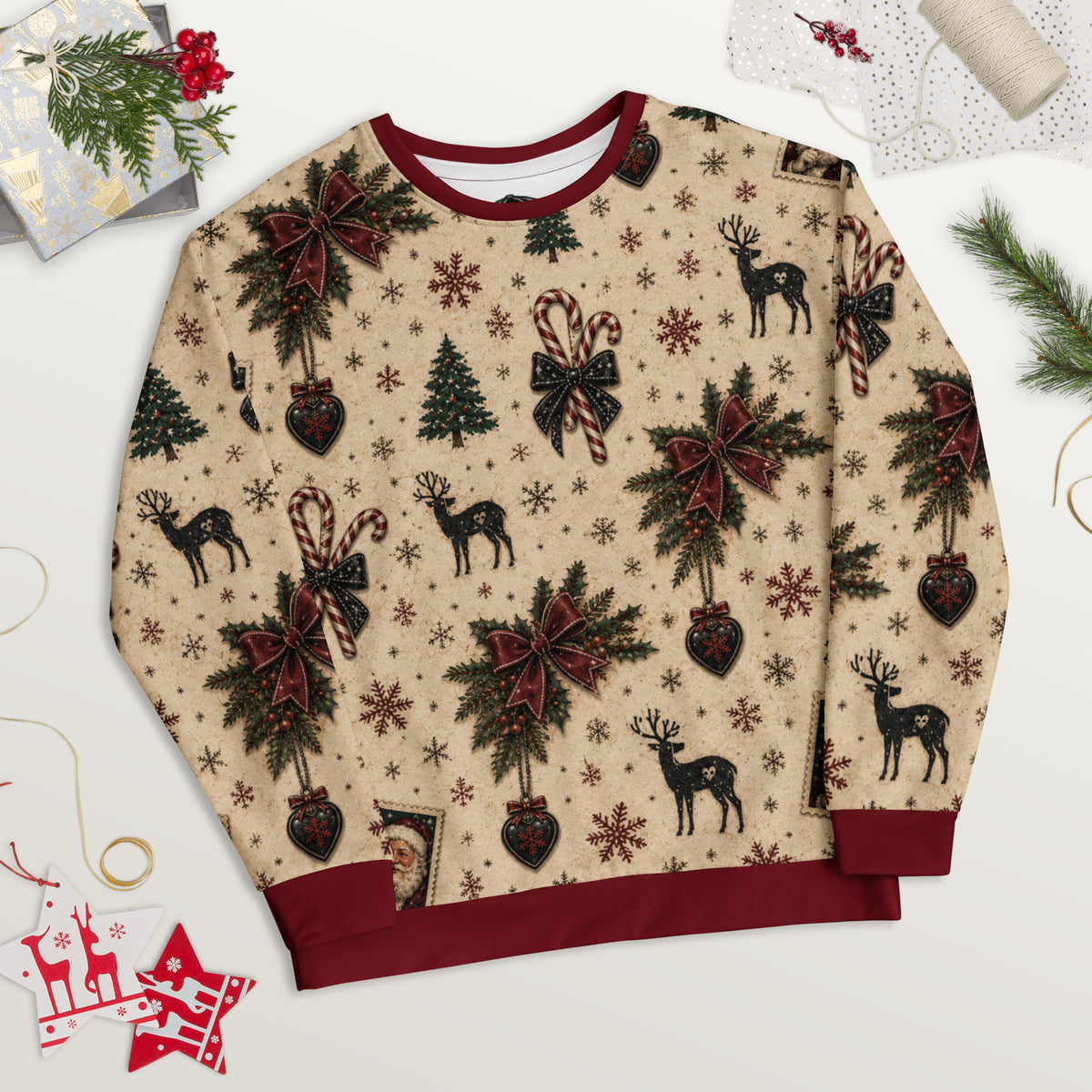 Reindeer and Holly Christmas sweatshirt – alternate front view