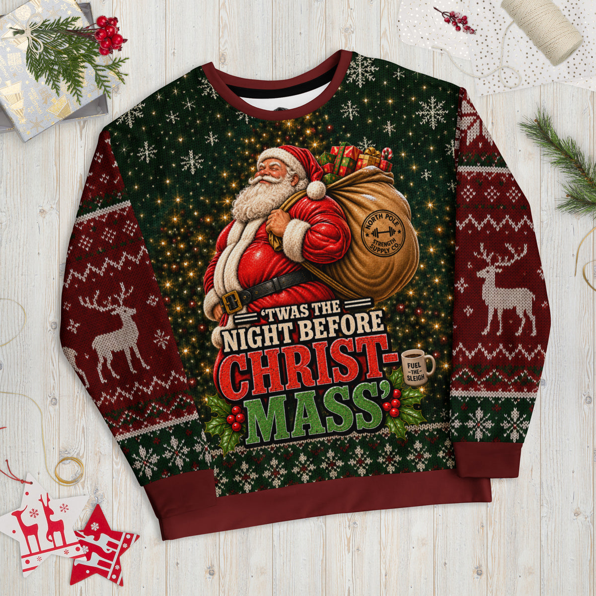 The Night Before Christ-Mass Santa gym Christmas sweatshirt – front view