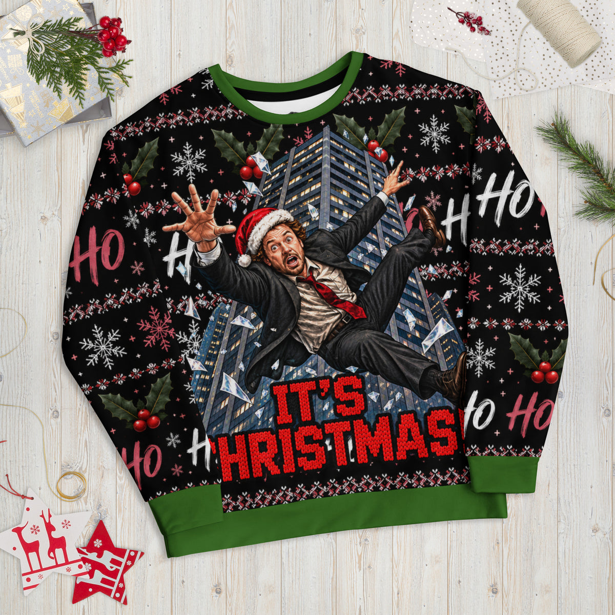 Falling Man funny Christmas sweatshirt – front view