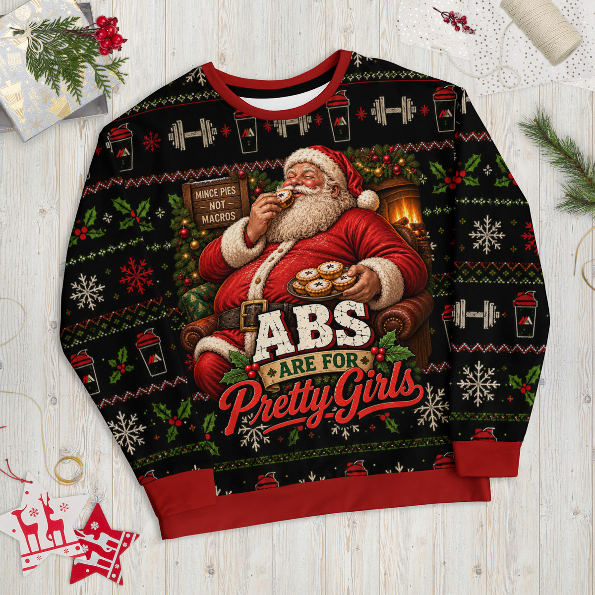 Abs Are for Pretty Girls Santa gym Christmas sweatshirt – front view