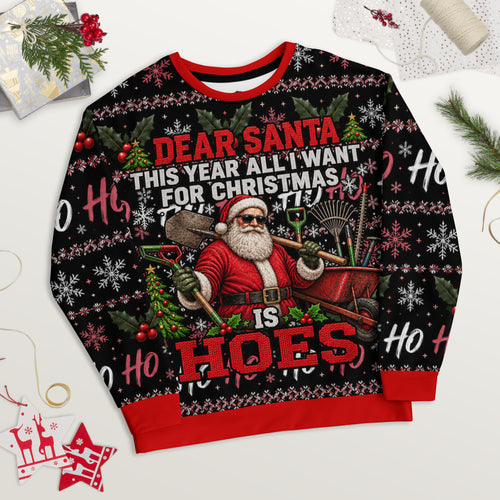 All I Want Is Hoes Santa rude Christmas sweatshirt – front view
