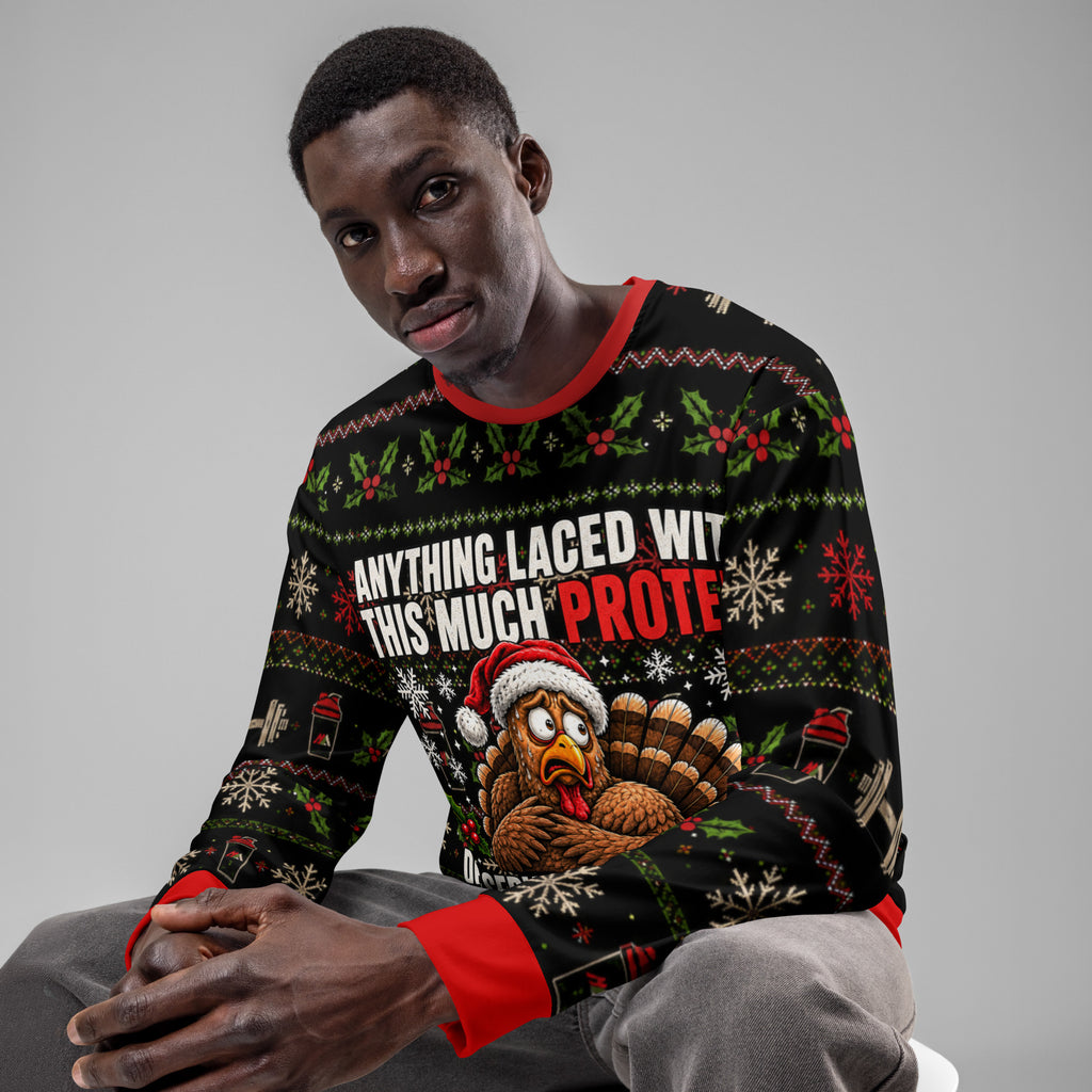Protein Turkey gym Christmas sweatshirt – front view