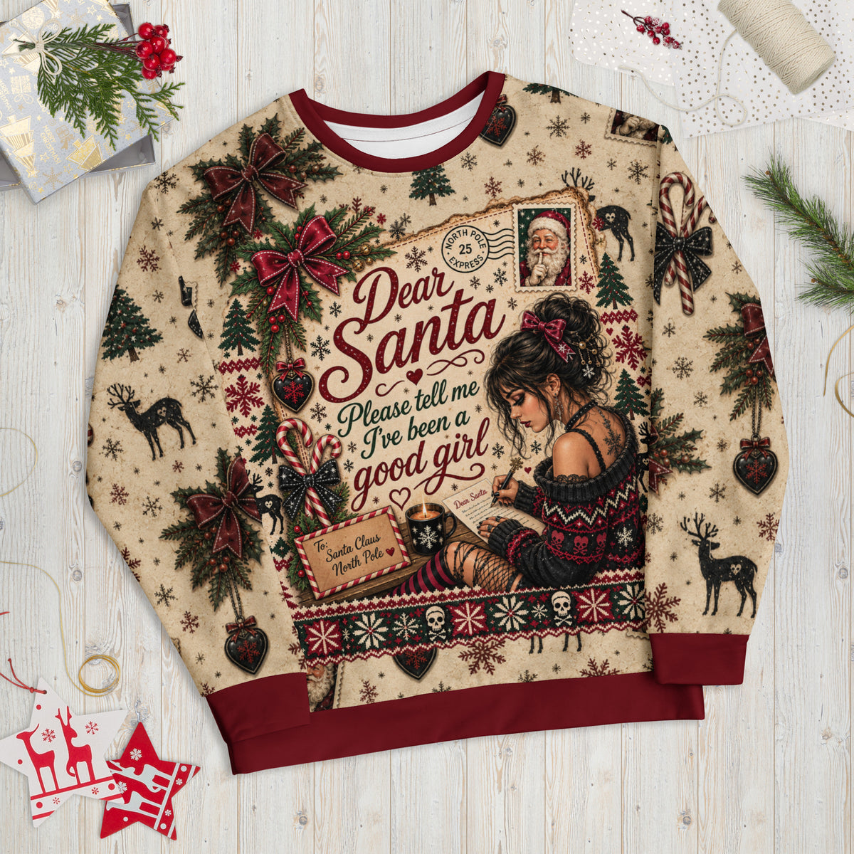 Please Tell Me I've Been a Good Girl rude Christmas sweatshirt – front view
