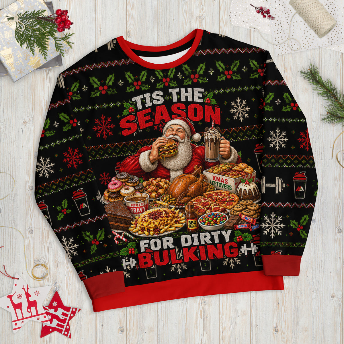 Dirty Bulk Santa gym Christmas sweatshirt – front view