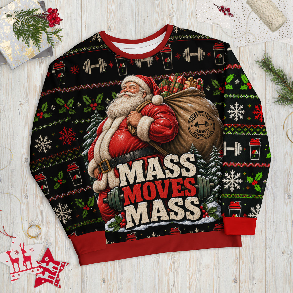 Mass Moves Mass Santa gym Christmas sweatshirt – front view