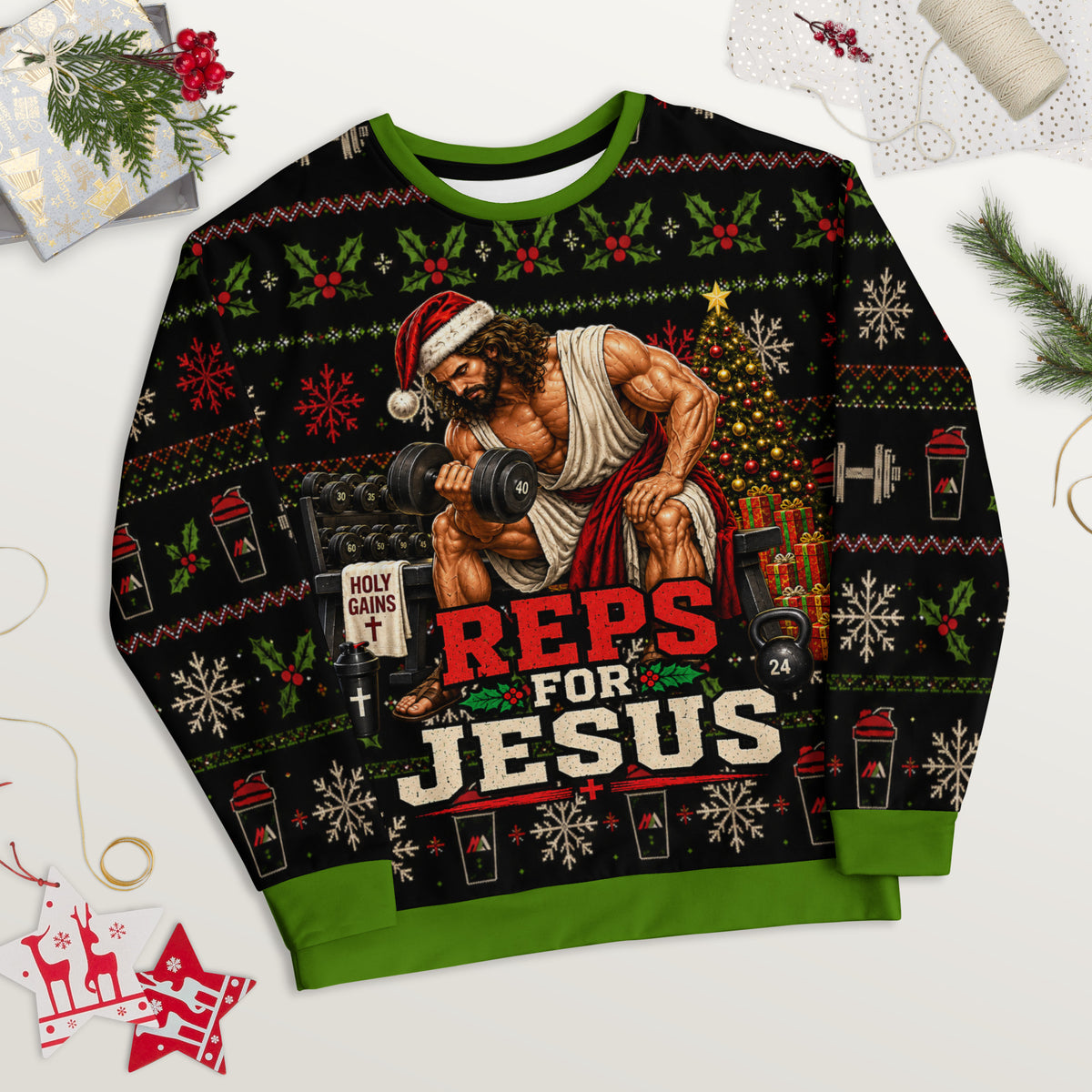Reps for Jesus gym Christmas sweatshirt – alternate front view