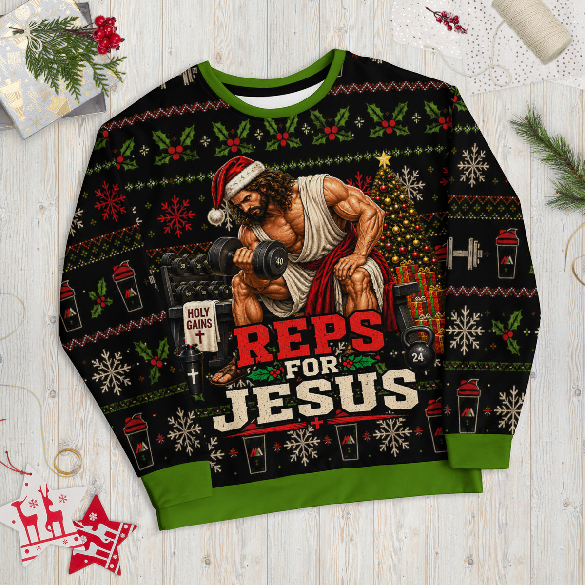 Reps for Jesus gym Christmas sweatshirt – front view
