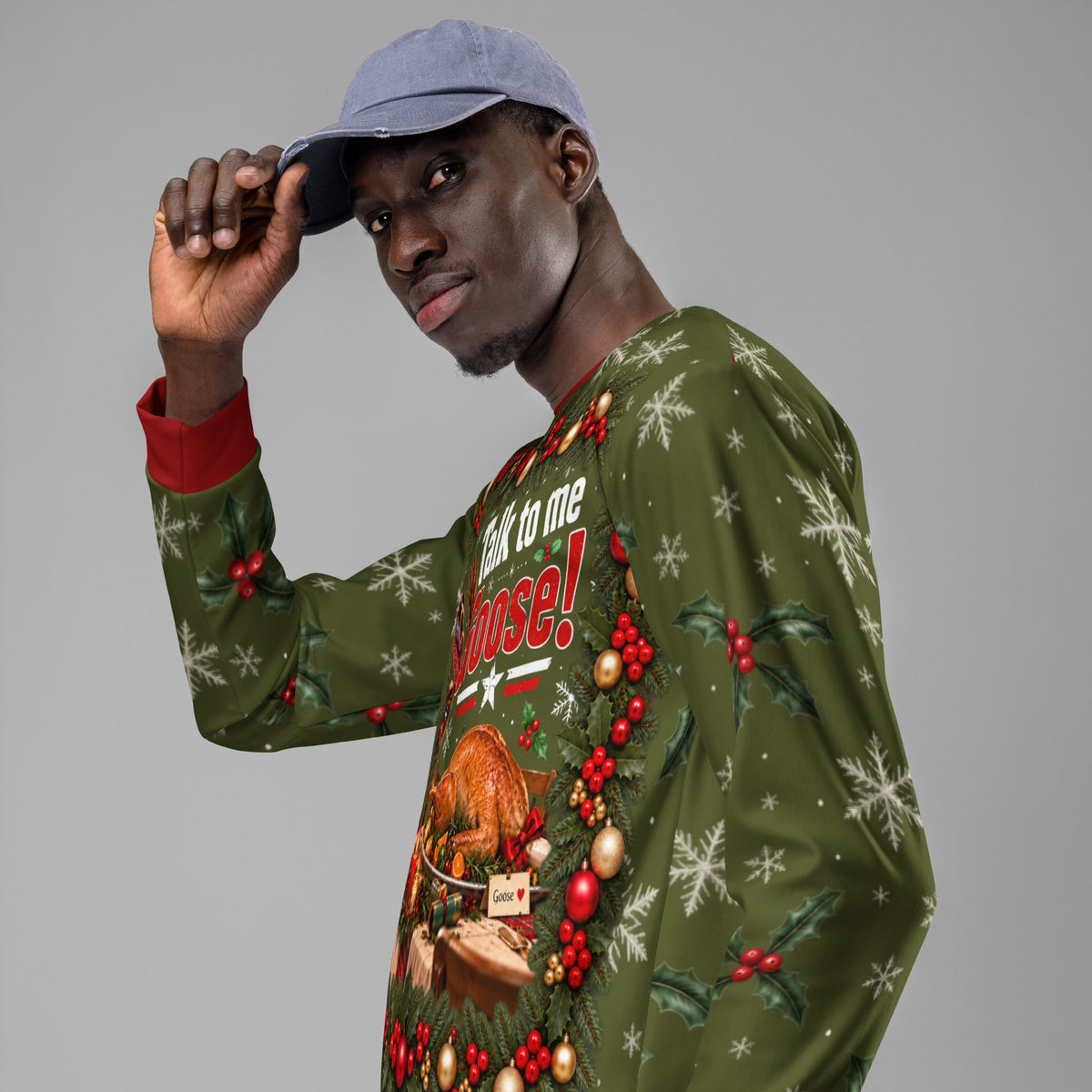 Talk to Me Goose funny Christmas sweatshirt – left side view