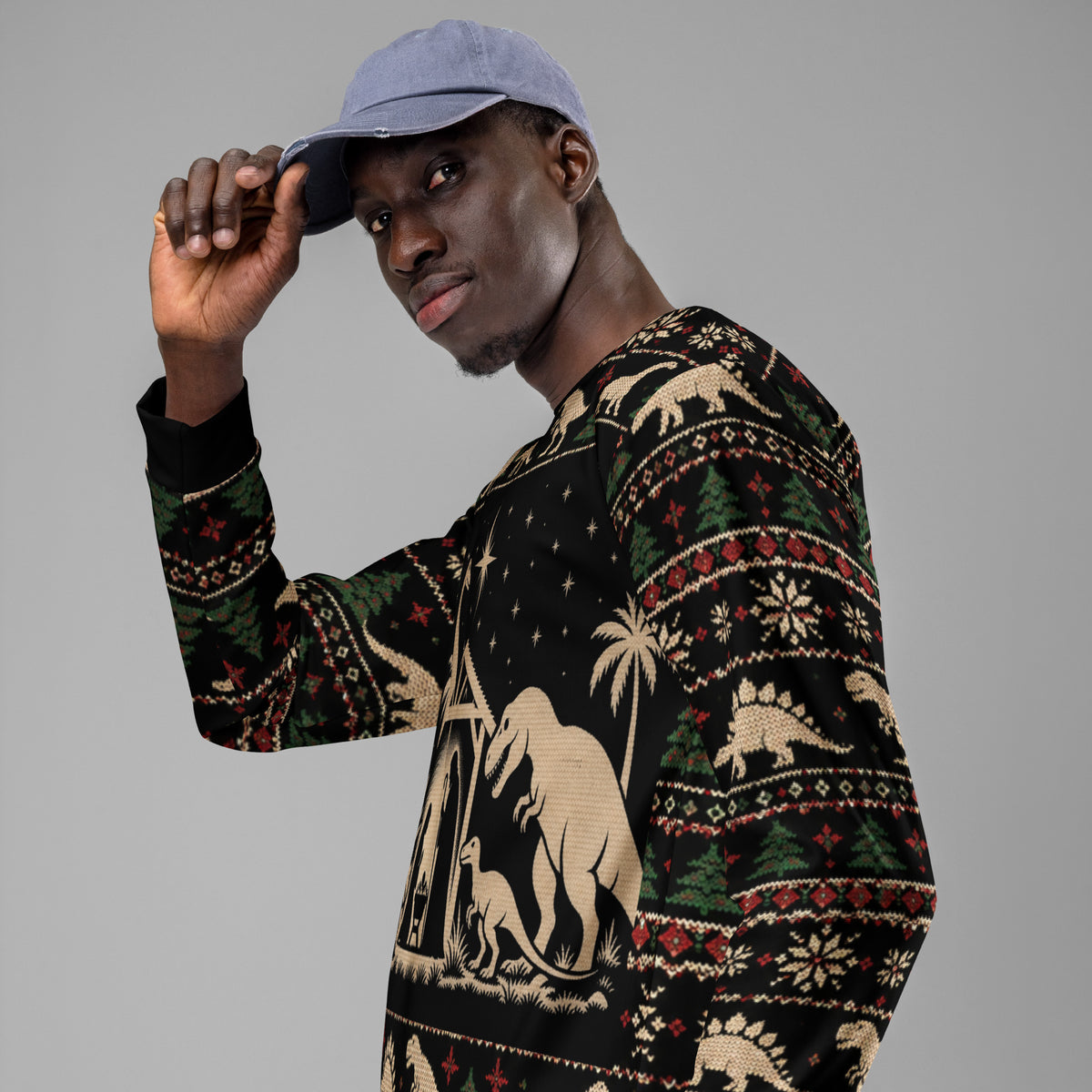 Dinosaur Nativity Scene Christmas sweatshirt – left side view