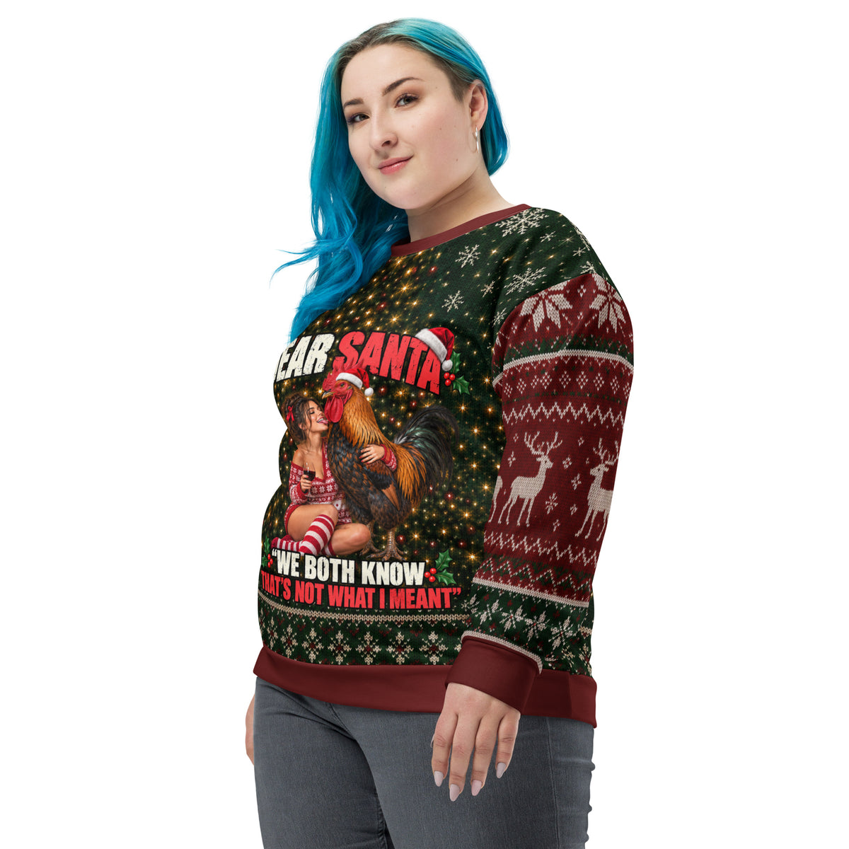 Large Cockerel rude Christmas sweatshirt – left front view