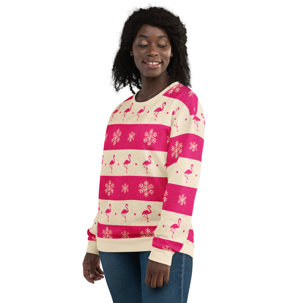 Flamingo lovers Christmas sweatshirt – left front view