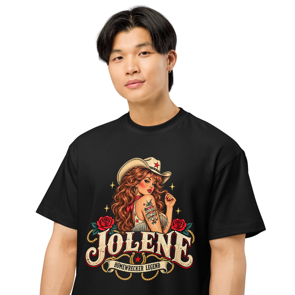 Jolene Homewrecker Legend men's box tee in black second front view