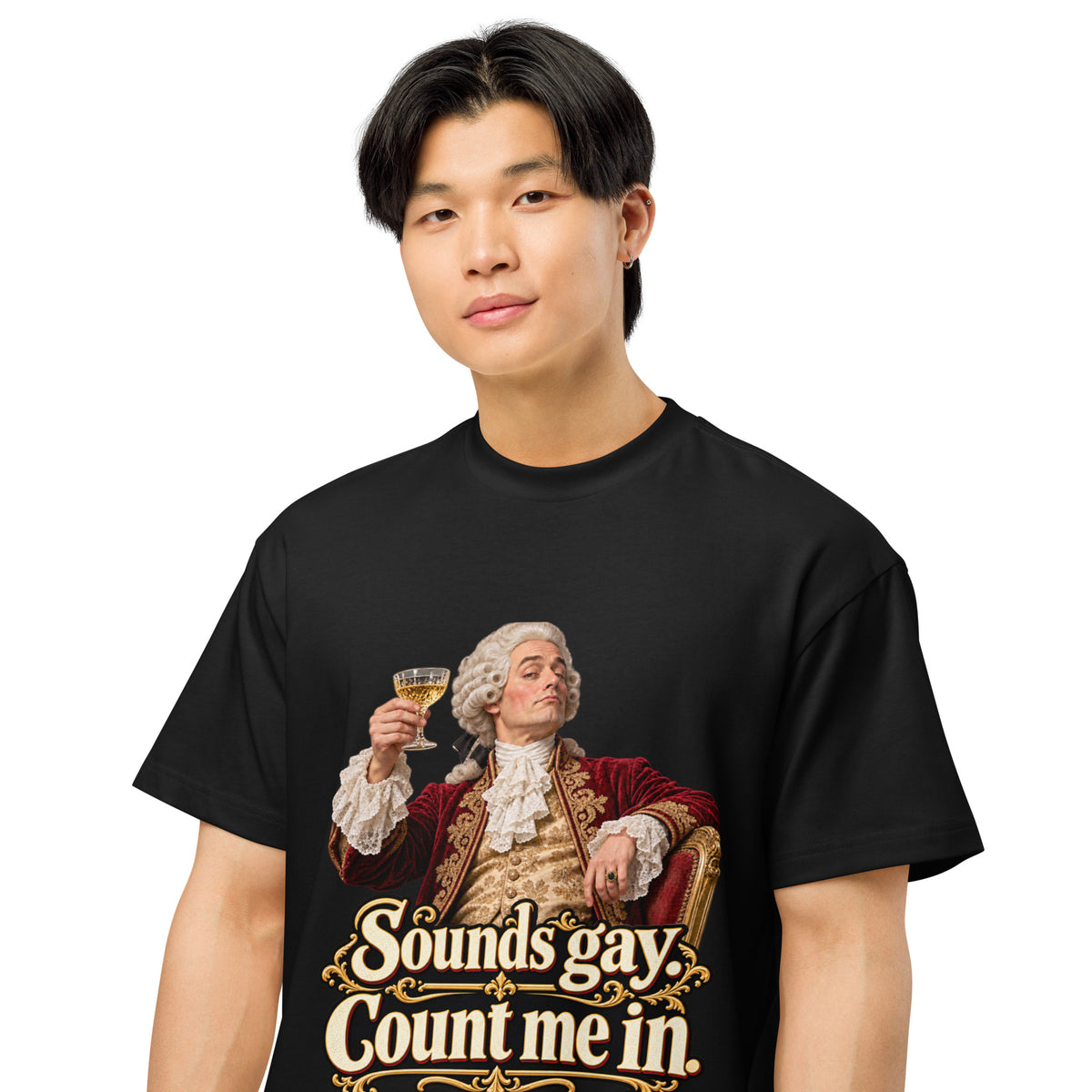 Sounds Gay. Count Me In. – Pride – Men's Box Tee in black – front view