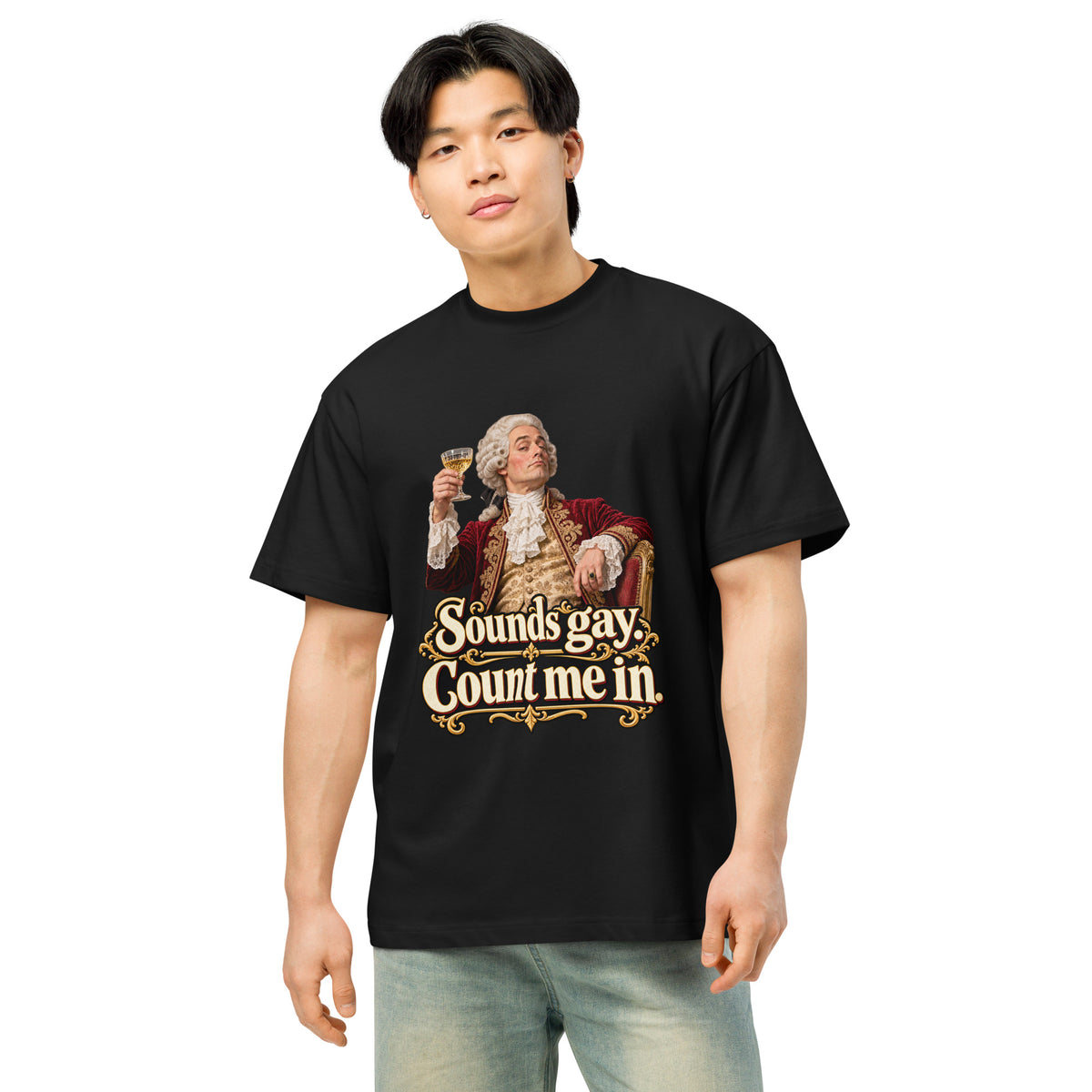 Sounds Gay. Count Me In. – Pride – Men's Box Tee in black – front view