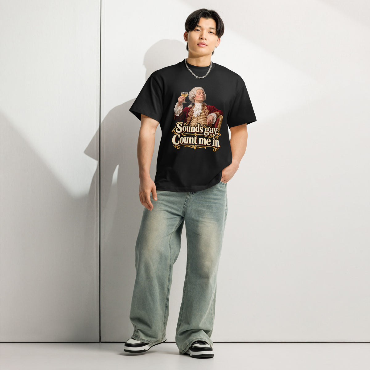 Sounds Gay. Count Me In. – Pride – Men's Box Tee in black – front view