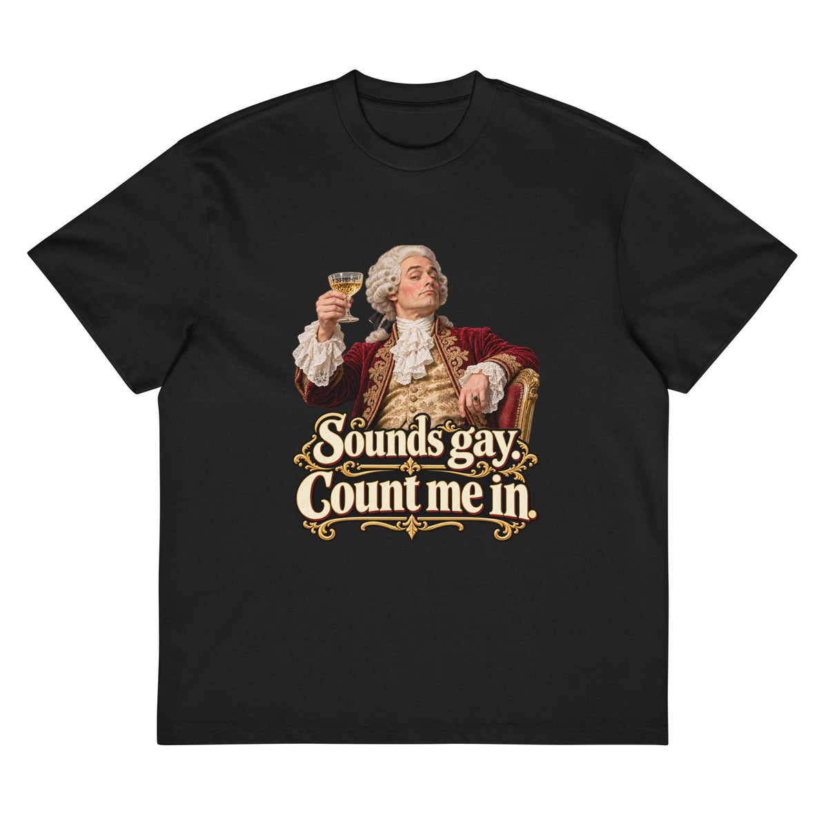 Sounds Gay. Count Me In. – Pride – Men's Box Tee in black – front view
