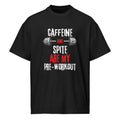 Black men’s box tee, front view with Caffeine and Spite gym design | The Wandering Manc