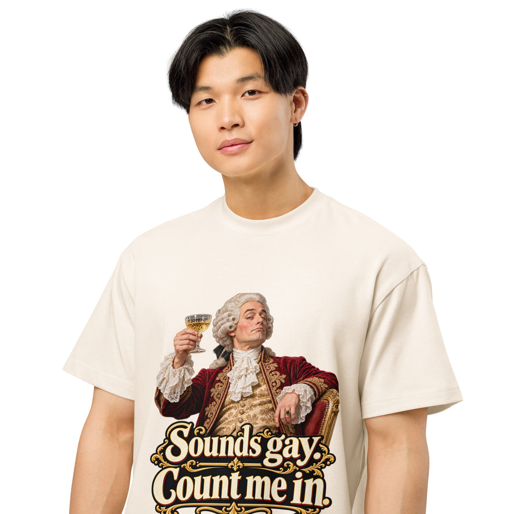 Sounds Gay. Count Me In. – Pride – Men's Box Tee in white – front view