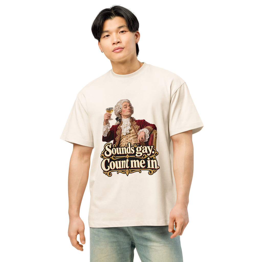 Sounds Gay. Count Me In. – Pride – Men's Box Tee in white – front view