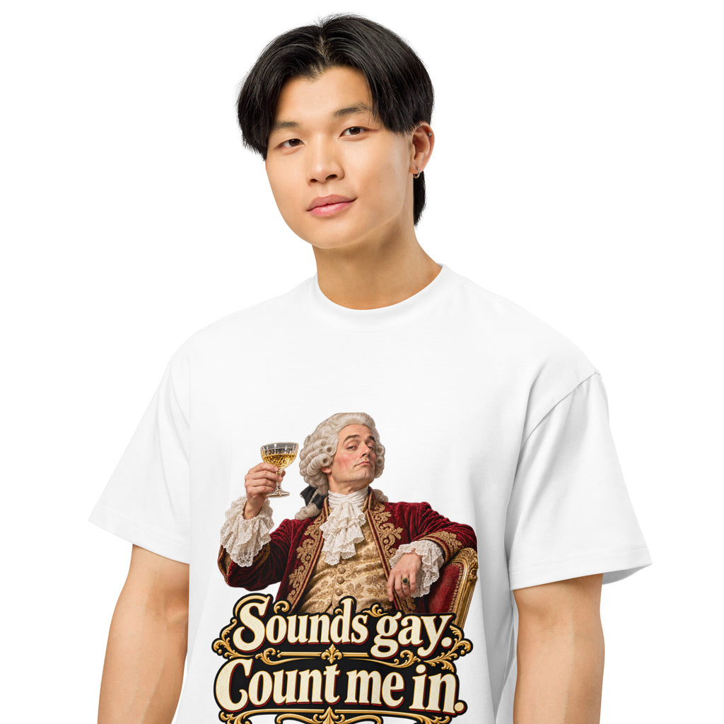 Sounds Gay. Count Me In. – Pride – Men's Box Tee in white – front view