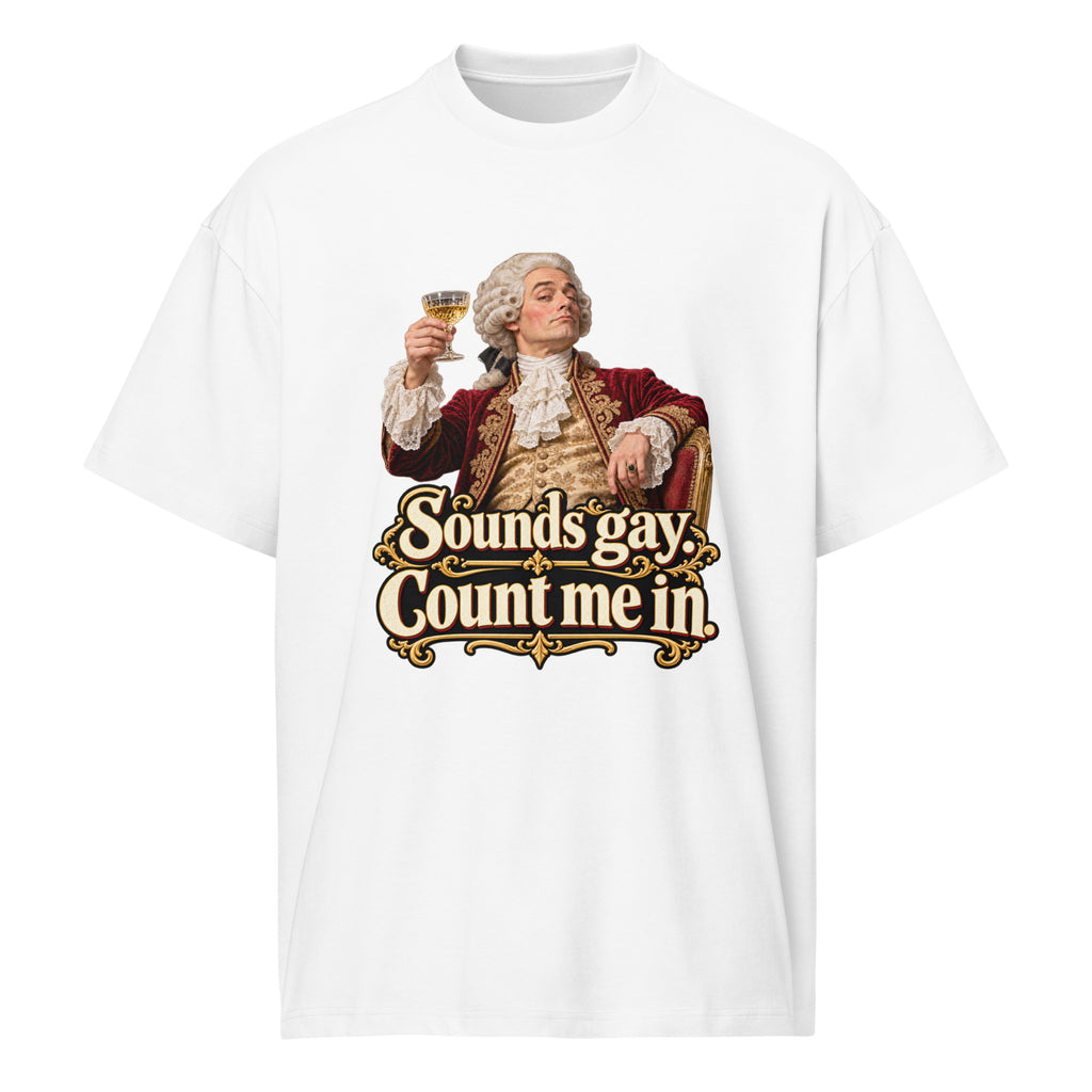 Sounds Gay. Count Me In. – Pride – Men's Box Tee in white – front view