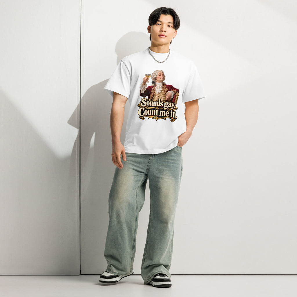 Sounds Gay. Count Me In. – Pride – Men's Box Tee in white – front view