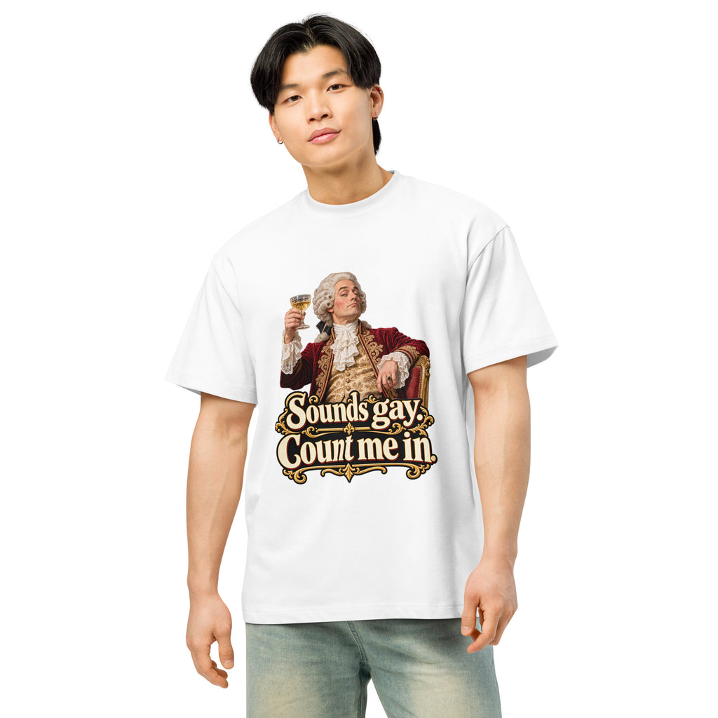 Sounds Gay. Count Me In. – Pride – Men's Box Tee in white – front view
