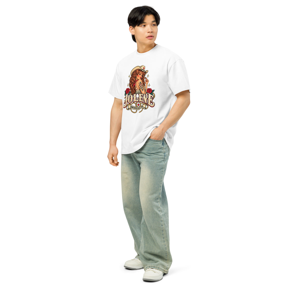 Jolene Homewrecker Legend white men's box tee left angle view