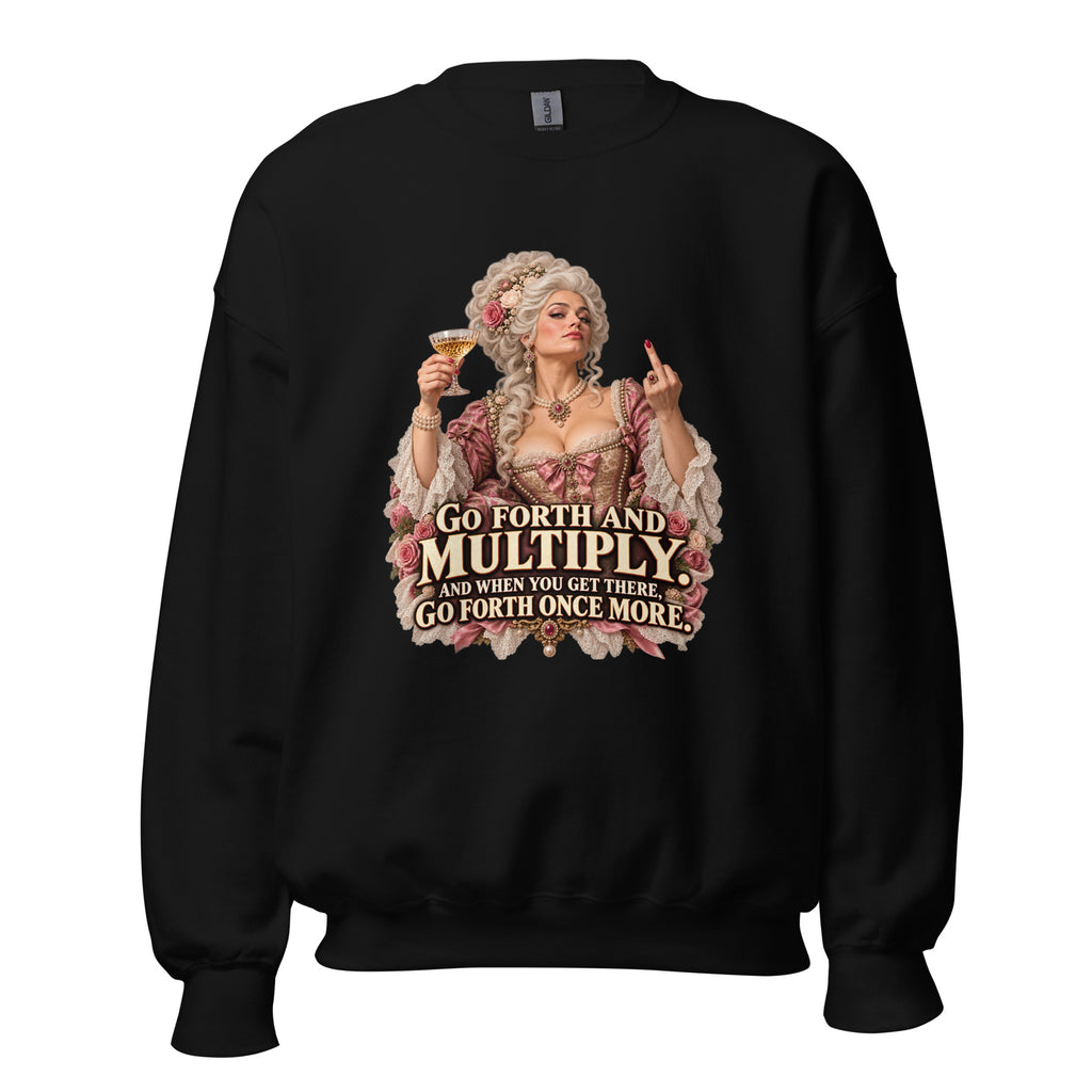 Go Forth And Multiply crewneck sweatshirt in Black front view