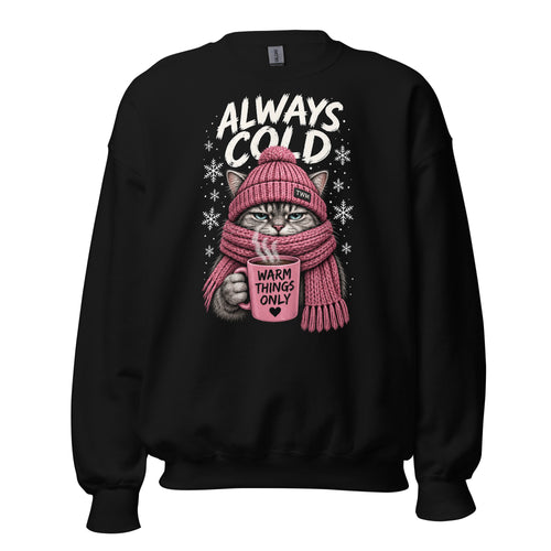 Always Cold cat crewneck sweatshirt in Black front view