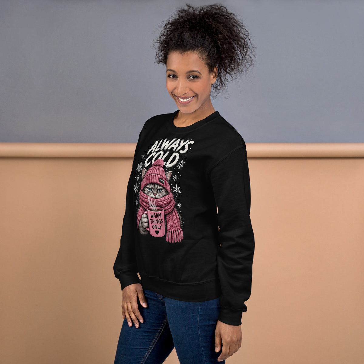 Always Cold cat sweatshirt in Black left view