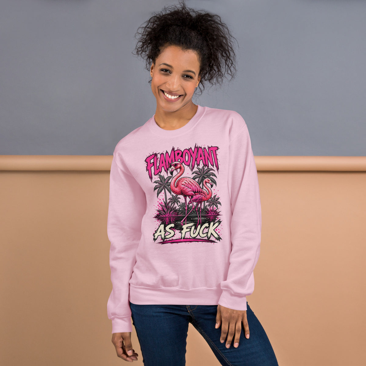 Flamboyant As Fuck sweatshirt in Light Pink alternate front view