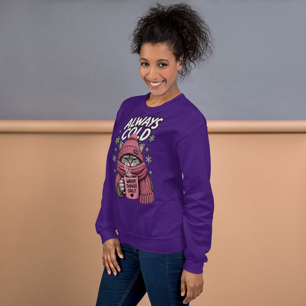 Always Cold cat sweatshirt in Purple left view