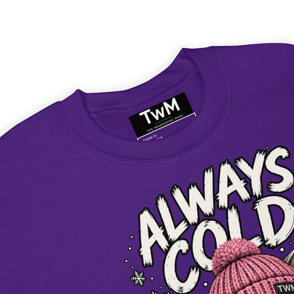 Always Cold cat sweatshirt in Purple product detail view