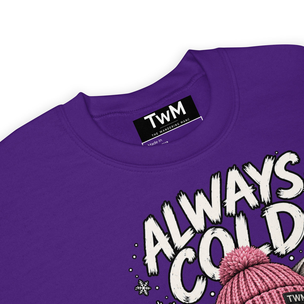 Always Cold cat sweatshirt in Purple product detail view