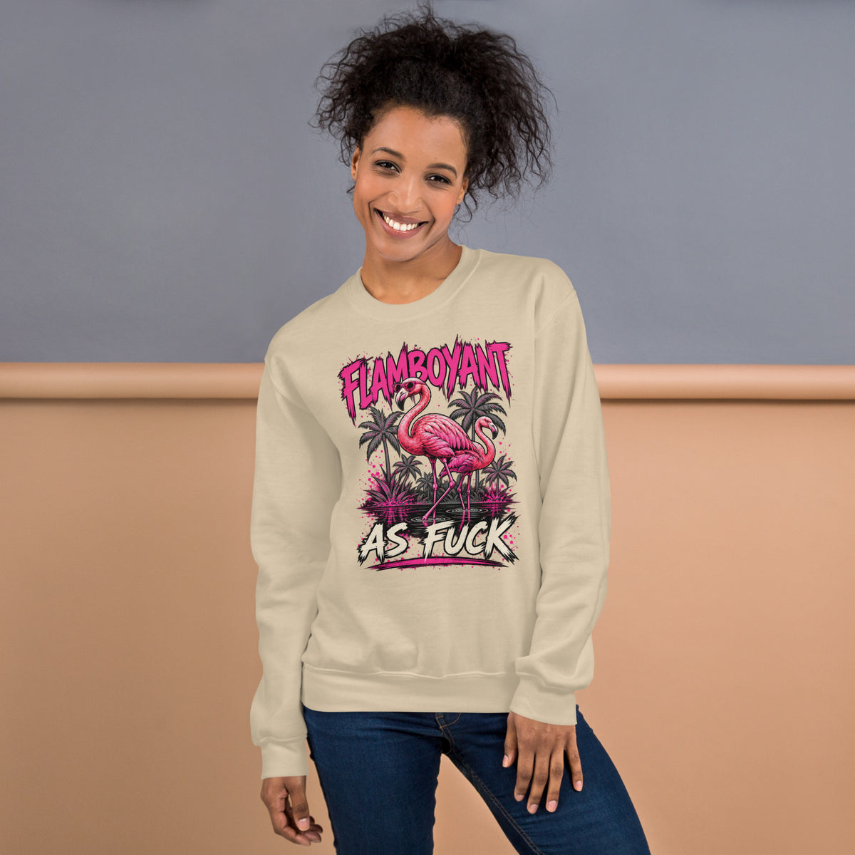 Flamboyant As Fuck sweatshirt in Sand alternate front view
