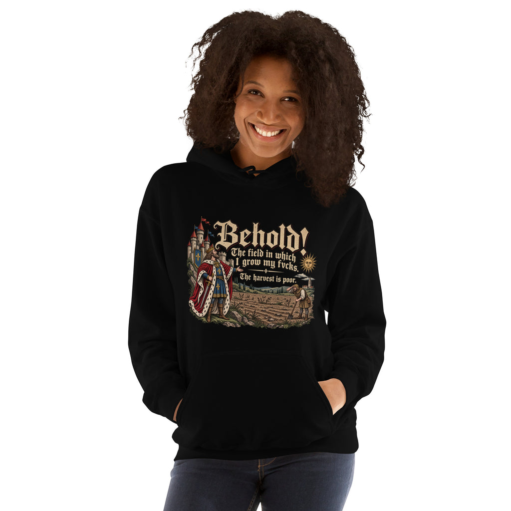 The Harvest Is Poor - Medieval – Historical Humour – Hoodie in black – front view