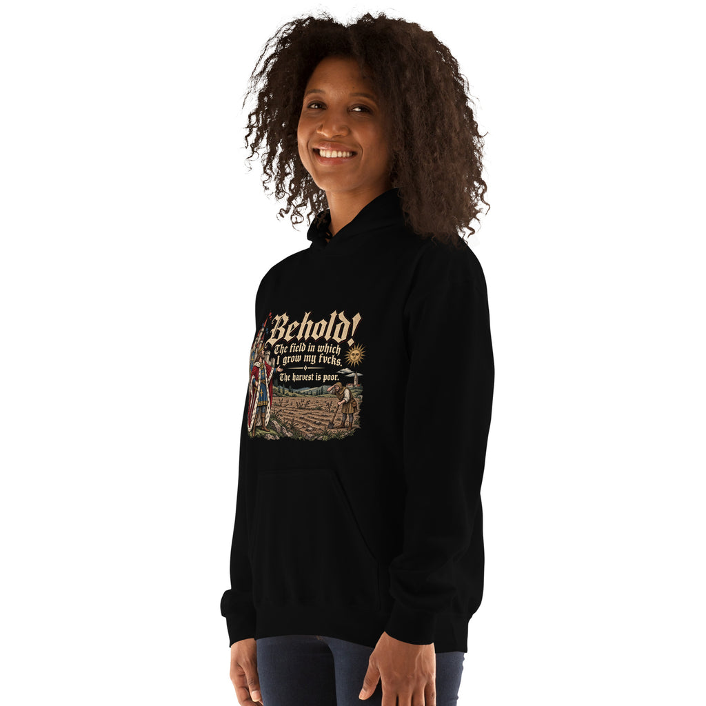 The Harvest Is Poor - Medieval – Historical Humour – Hoodie in black – left-front view